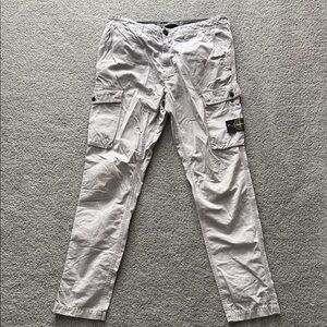 Stone Island Light Gray Cargo Trousers with Badge